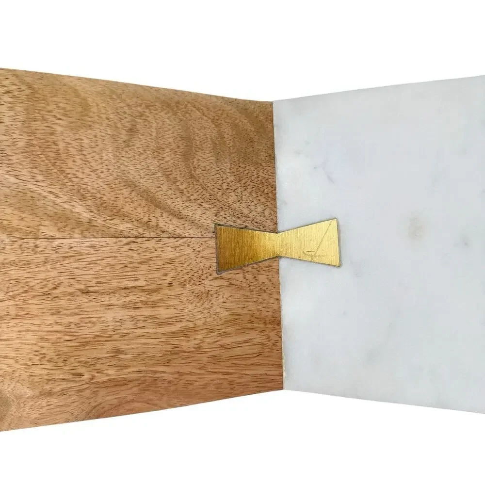 Crate & Barrel Cheese Board Wood Marble Serving Tray Decor Party 18”
